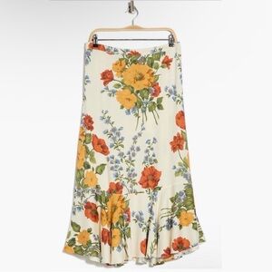 T Tahari Floral Cream Flounce Skirt